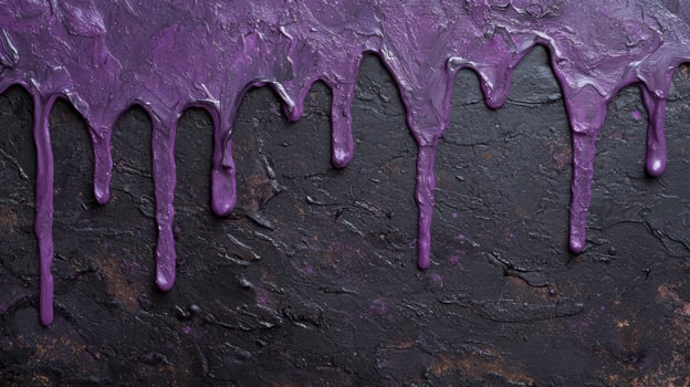 Dripping purple paint on dark textured surface photo