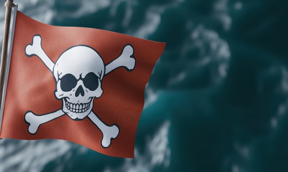 pirate flag waving in stormy weather photo