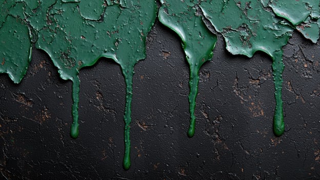 Dripping green paint on black background photo