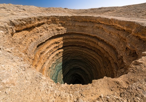 Dramatic desert sinkhole landscape photo