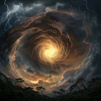 Dramatic swirling storm clouds in the sky photo