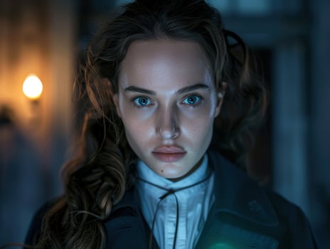 Mysterious woman with intense gaze photo