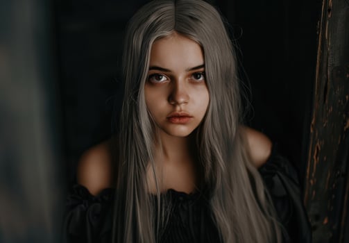 Mysterious woman with long silver hair photo