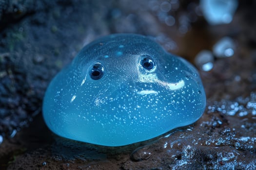 close up of a blue frog with large eyes photo