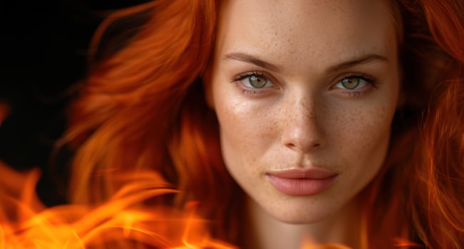Striking redhead with piercing green eyes photo