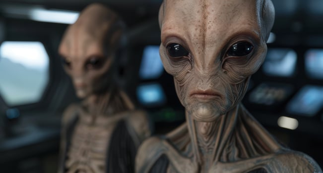 Alien face close up in spacecraft interior photo