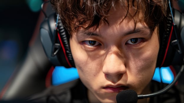 Focused gamer with headset photo