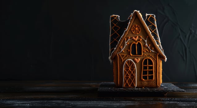 Gingerbread house on dark background photo