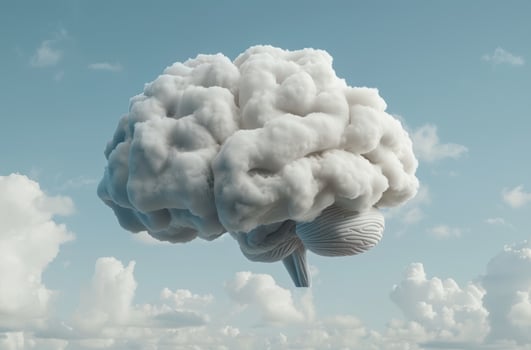 Surreal cloud brain floating in the sky photo