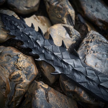Closeup of a black spiny shell on rocky surface photo