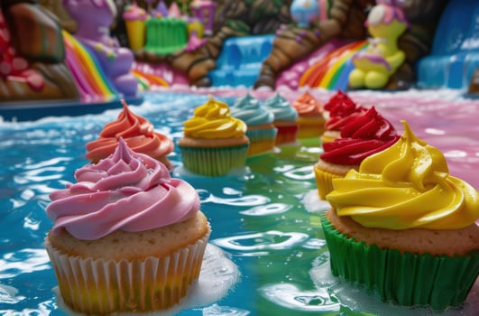 Colorful cupcakes with vibrant frosting photo