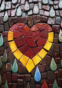Colorful mosaic heart with water droplets photo