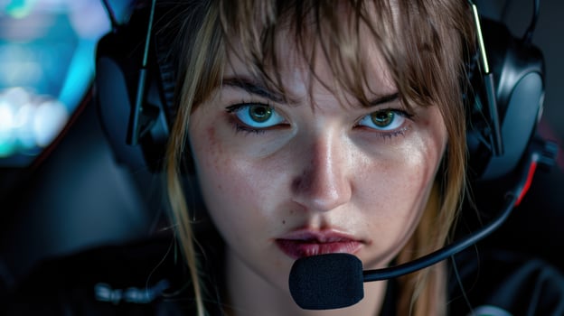Focused gamer girl with headset photo