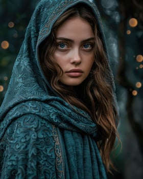 Mysterious woman in hooded cloak photo