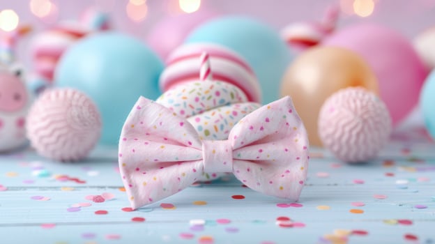 Colorful Pastel Macarons and Bow Tie photo