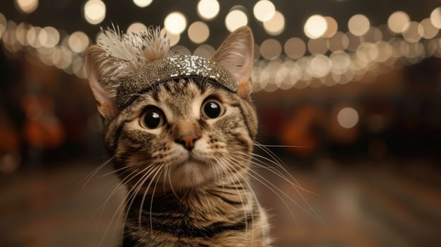 Adorable cat wearing a sparkling headband photo