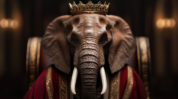 Majestic elephant wearing a golden crown photo