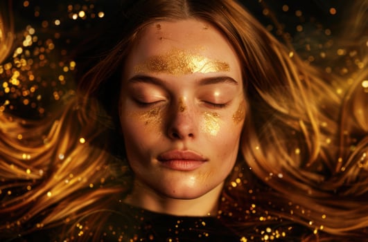 woman with golden makeup and hair photo