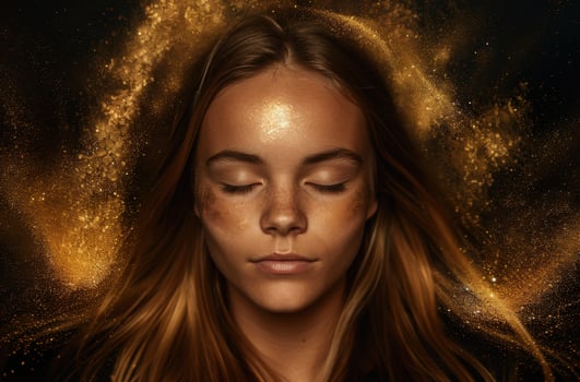 Glowing golden woman with eyes closed photo