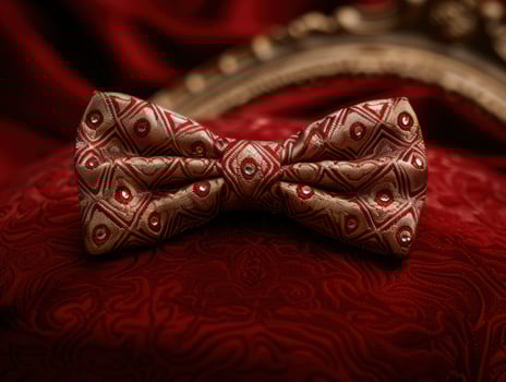 Ornate patterned bowtie on red fabric photo