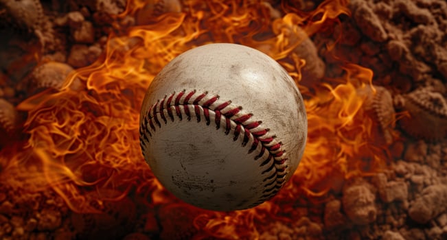 Vintage baseball in flames photo