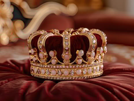 Ornate royal crown with jewels and velvet photo