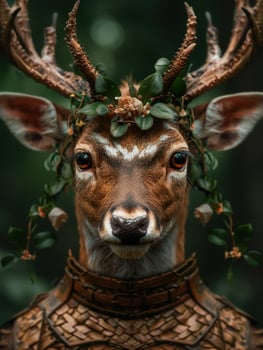 Majestic deer with floral antlers in the forest photo