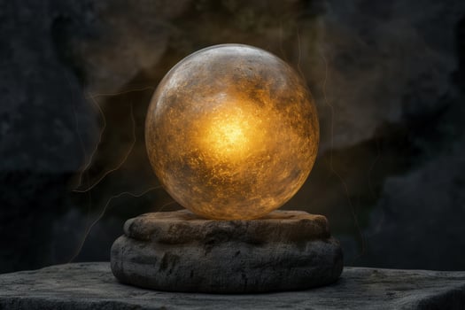 Glowing golden orb on a dark background photo