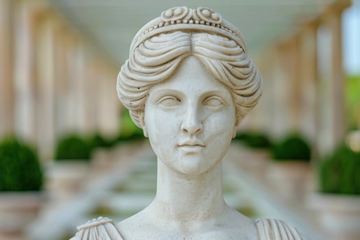 Elegant marble statue of a woman with ornate headdress photo