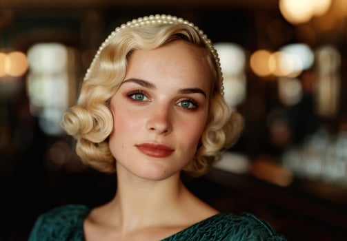 Elegant woman with vintage hairstyle and makeup photo