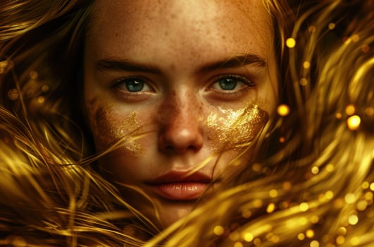 Mysterious woman with golden hair and glitter photo