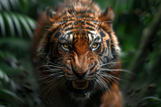 Close up of a fierce tigers face in the jungle photo
