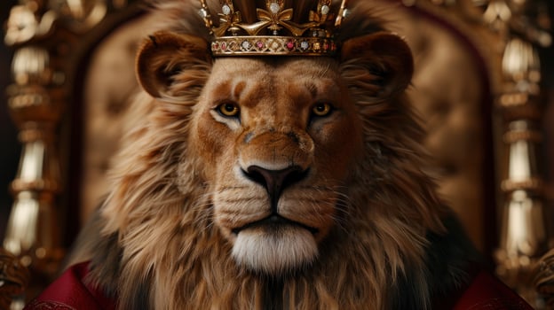 Majestic lion with golden crown photo