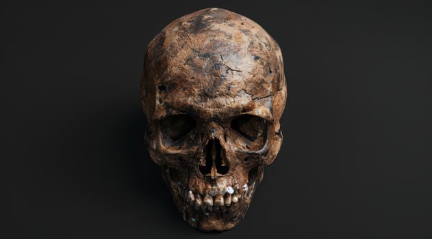 Weathered and ancient human skull photo