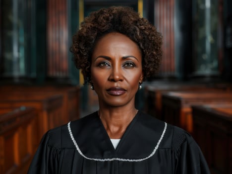 Confident african american woman in judicial robe photo