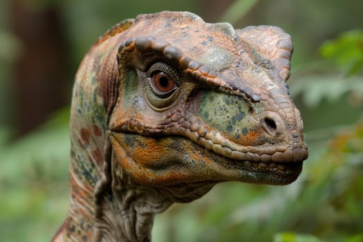 Close up of a colorful dinosaur head photo