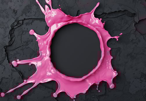 Vibrant pink paint splash frame on dark background photo
