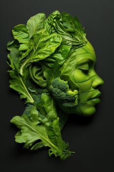 green face made of fresh vegetables and herbs photo