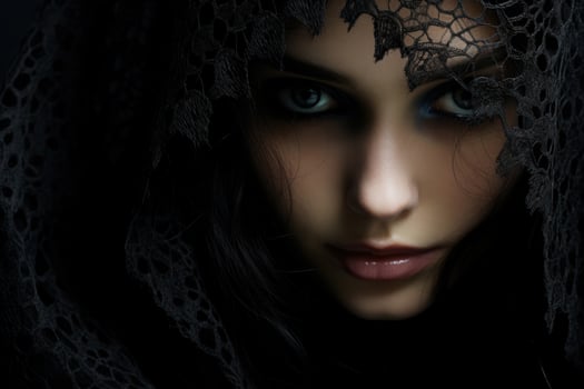 mysterious woman in dark lace veil photo