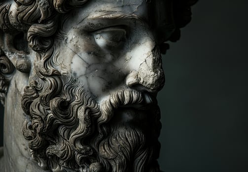 Weathered stone face with intricate details photo