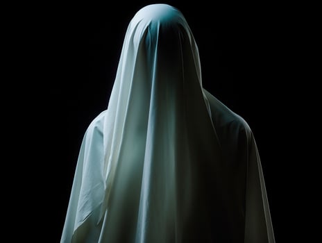 Mysterious hooded figure in the dark photo