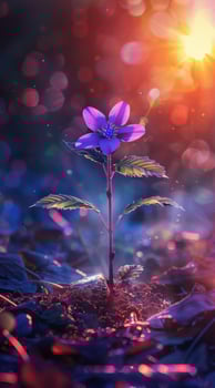 Vibrant purple flower blooming in magical forest photo