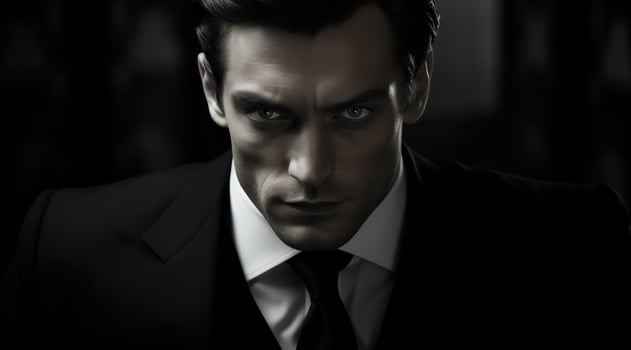 Serious businessman in dark suit looking intense photo