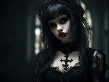 dark gothic woman with cross necklace photo