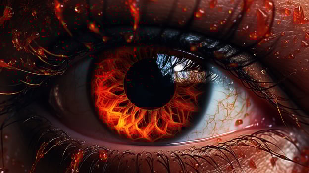 close up of a fiery red eye photo