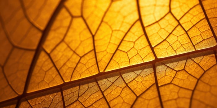 Intricate leaf vein structure illuminated by warm light photo
