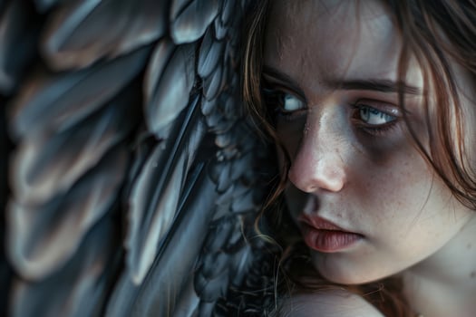 Pensive young woman with windblown hair photo