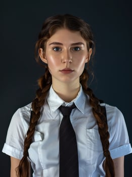 Serious young woman in school uniform photo