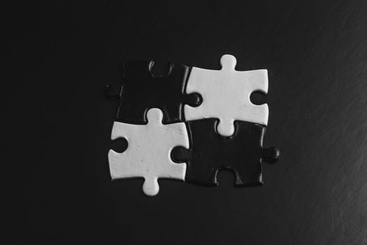 Opposite day concept,white and black puzzle pieces with oposite background color photo