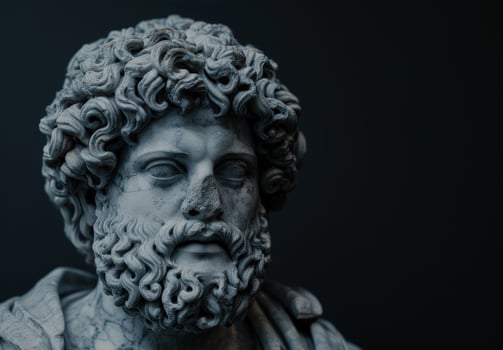 Weathered ancient marble statue head photo